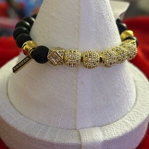 Oshena Black‎ onyx and Gold Beaded Bracelet UNISEX